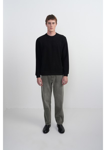 Erkek Bisiklet Yaka Basic Bol Siyah Sweatshirt modelleri