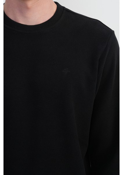 Erkek Bisiklet Yaka Basic Bol Siyah Sweatshirt fırsatları