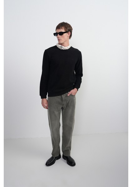 Erkek Bisiklet Yaka Basic Bol Siyah Sweatshirt indirimleri