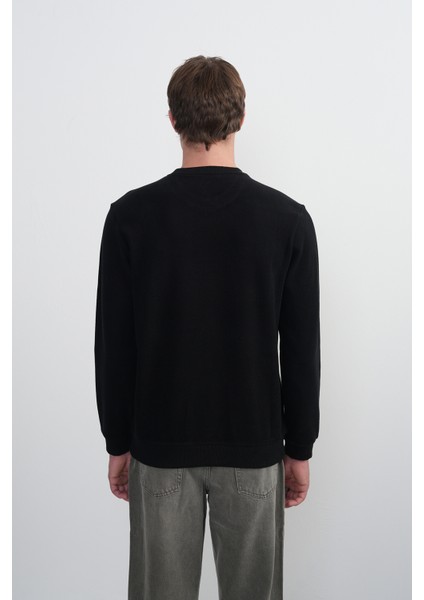 Erkek Bisiklet Yaka Basic Bol Siyah Sweatshirt
