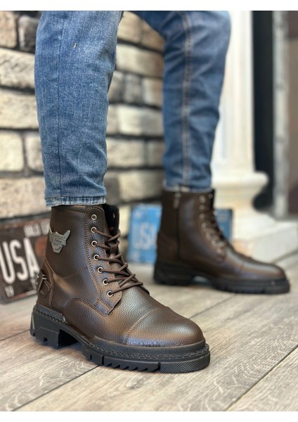 ET0080 Kartal Fermuarlı Tokalı Kahverengi Erkek Klasik Spor Klasik Yarım Bilek Bot