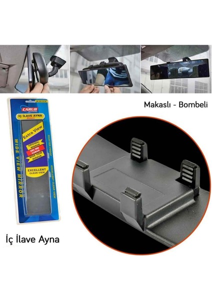 Carub 280 mm Bombeli Makaslı Geçmeli Iç Ilave Ayna Siyah fırsatları