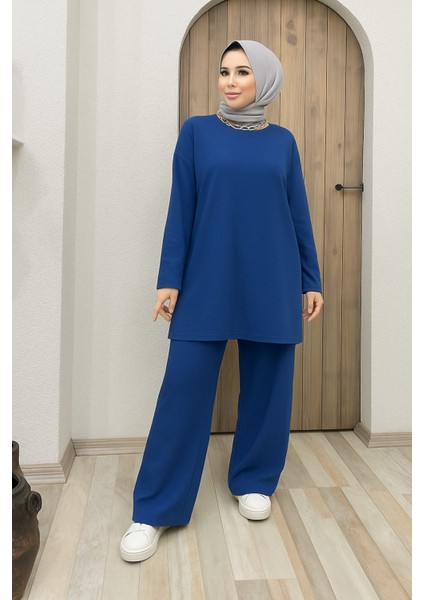 Tesettür Lacivert Pamuklu Penye Tunik Takım - Normal ve Büyük Beden