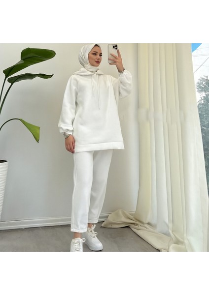 3 Iplik Şardonlu Tesettür Sweatshirt Takım – Rahat Üst ve Bel Lastikli Pantolon