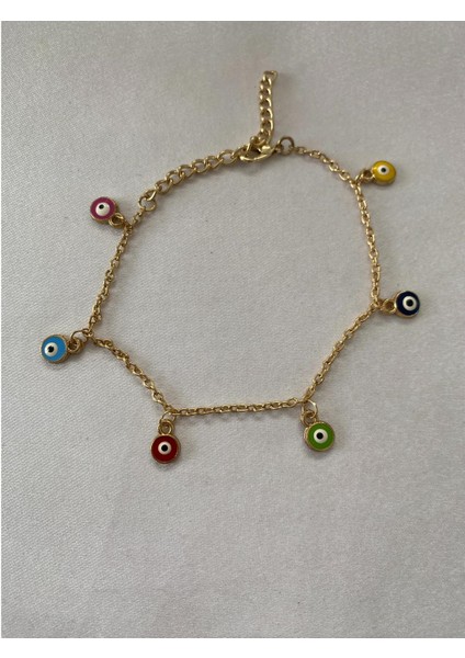 Renkli Nazar Boncuklu Halhal Altın Renk Model 1