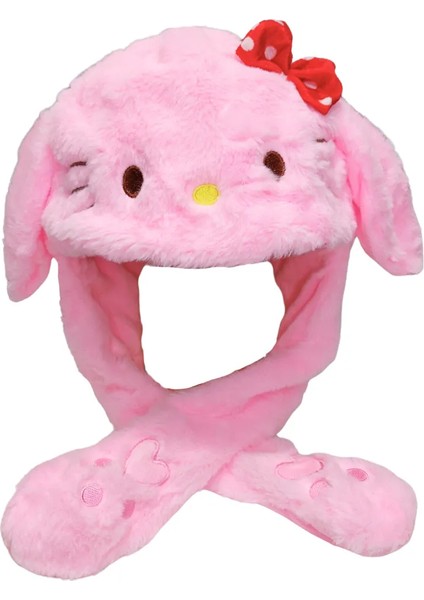 Sanrio Kuromi Hello Kitty Şapka Kulakları Hareket Eden Şapka Işıklı Modlu Peluş Bere Şapka