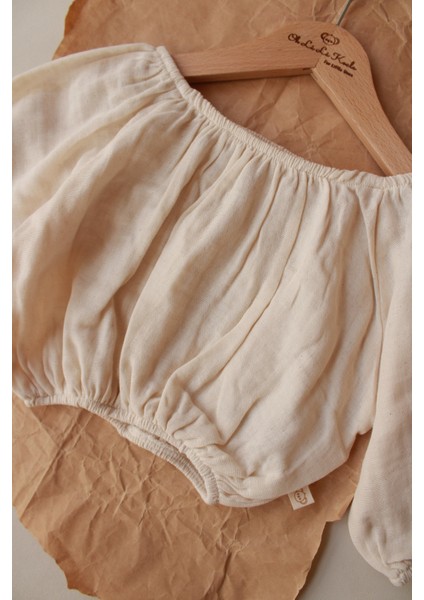 Bej Düşük Omuz Müslin Kız Bluz modelleri