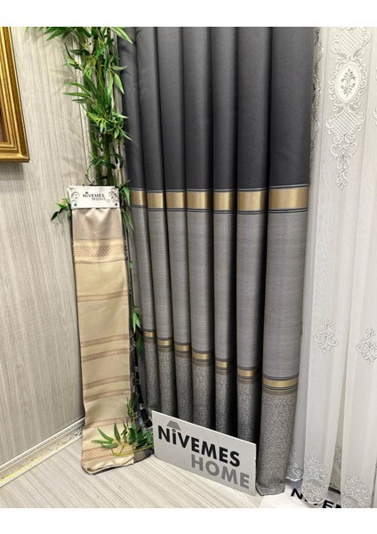 Nivemeshome Deniz FT614177 V-2504 Antrasit 1/3 Sık Pileli Fon Perde Apm