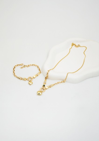 Zincirli Kalp Ikili Set 14 Ayar Altın modelleri