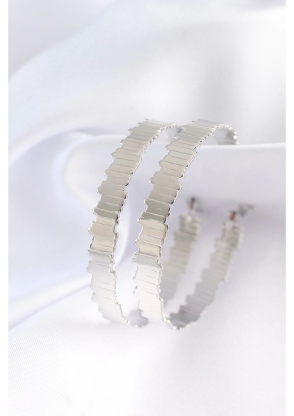 Bfs Pirinç Gümüş Renk Tırtıklı Halka Küpe