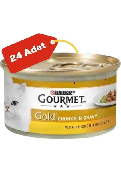 Elit Gourmet Gold Tavuk ve Ciğer Parça Et Soslu Yetişkin Kedi Konservesi 24X85GR 24LÜ