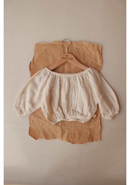 Bej Düşük Omuz Müslin Kız Bluz