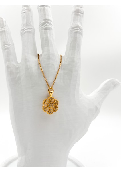 Fıora Zirkon Taşlı Kar Tanesi Modelli Ayarlanabilir Gold Zincirli Kolye modelleri