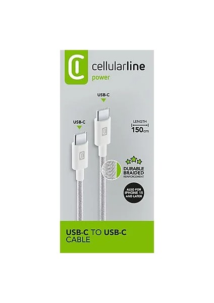 Cellularlıne Usb-C To Usb-C Örgü Dayanıklı 150 cm Şarj Kablosu Beyaz fiyatları