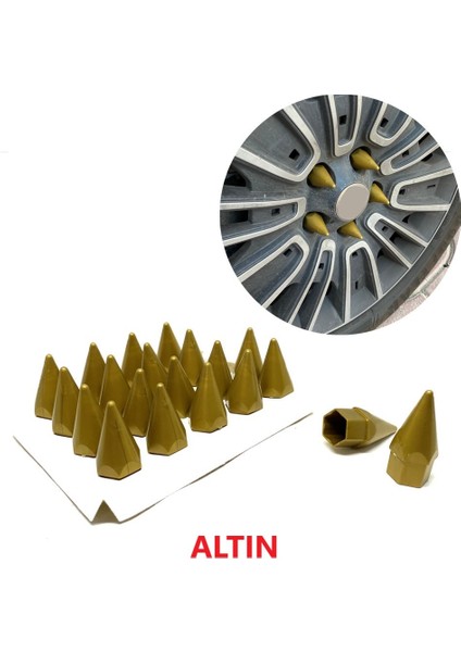 Sivri Mermi Bijon Kapağı Sökme Aparatlı 20 Li Set 17 Mm-19 mm Altın