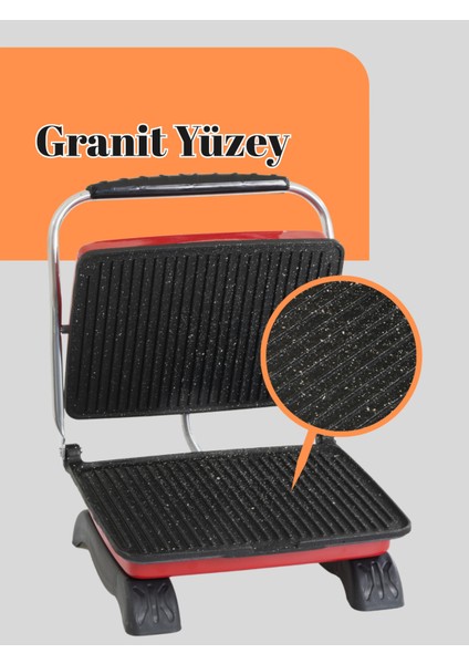 Granit Yüzeyli 1800 W Sağlıklı ve Yapışmaz Tost Makinesi, Pratik Kullanım Sağlar indirimleri