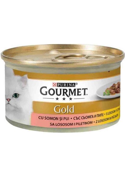 Elit Gourmet Gold Somon ve Tavuk Parça Et Soslu Yetişkin Kedi Konservesi 85GR