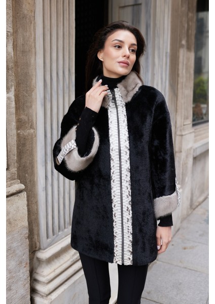 Arvena Hakiki Kürk Uzun Kaban Siyah modelleri