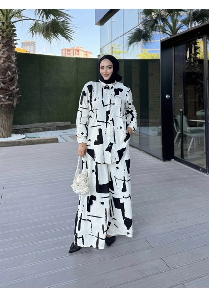 Beyaz Renk Desenli Ikili Takım