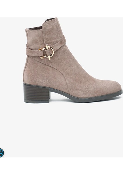 Vizon Süet Hakiki Deri Kalın Topuklu Şık Günlük 59301 Kadın Botu