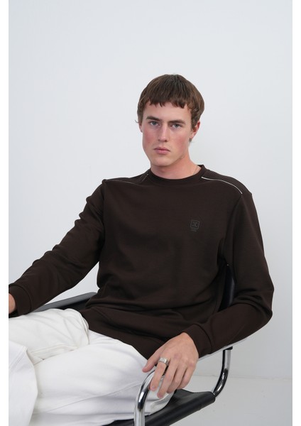 Erkek Omuz Çizgili Bisiklet Yaka Kahve Sweatshirt modelleri