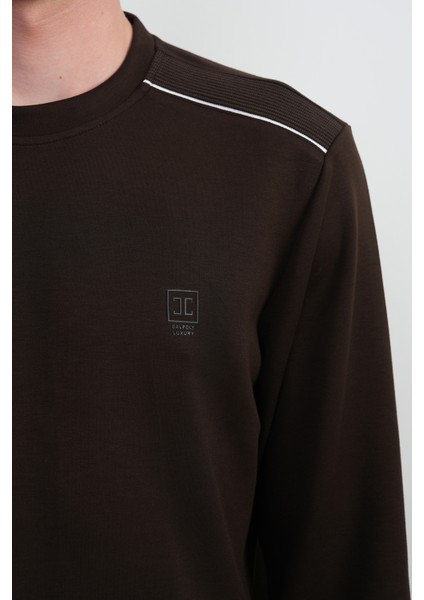 Erkek Omuz Çizgili Bisiklet Yaka Kahve Sweatshirt fırsatları