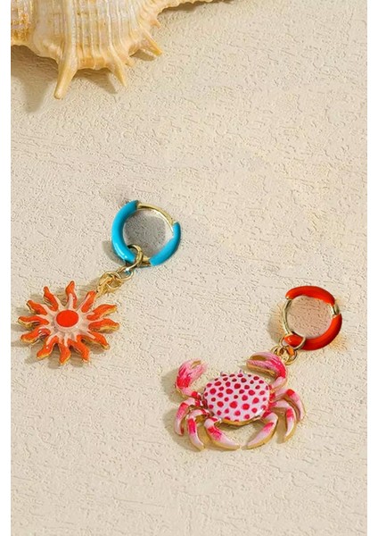 Yengeç ve Güneş Mineli Asimetrik Küpe