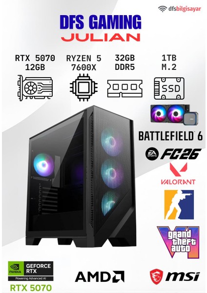Dfs Gamıng Julıan Ryzen 5 7600X-B650M-RTX 5070 12GB-32GB Ddr5 Ram-1tb M.2 Ssd-Oyuncu Bilgisayarı