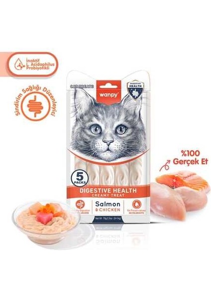 Elit Wanpy Digestive Health Somon Balığı ve Tavuklu Krema Kedi Ödülü 5X14 gr
