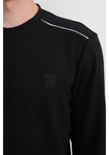 Erkek Omuz Çizgili Bisiklet Yaka Siyah Sweatshirt fırsatları