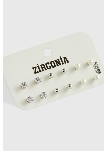 Ds-Derin 12 Adet Inci Zirkon Tek Taşlı Küpe-Gümüş Rengi