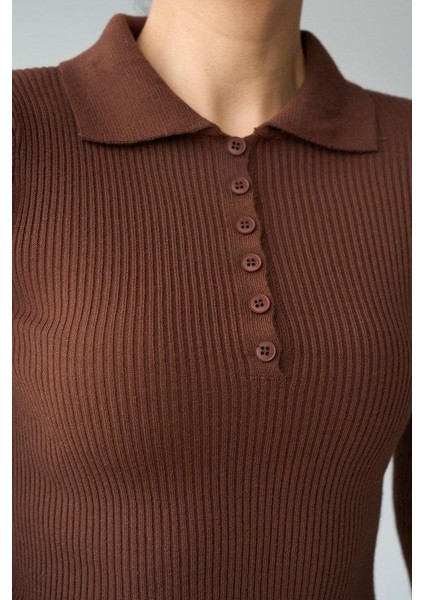 Polo Yaka 6 Düğmeli Kazak - Kahve fiyatları