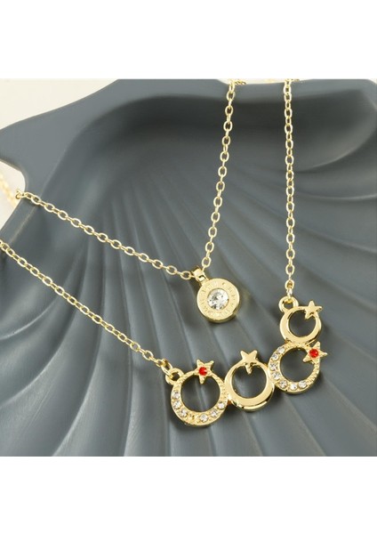 Ds-Derin Ay Yıldız Yeni Sezon Ikili Kolye-Sarı modelleri