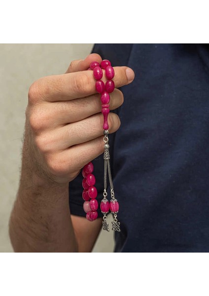 Gümüş Püsküllü Pembe Sıkma Kehribar Tesbih modelleri