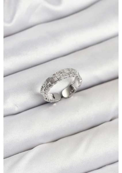 Bfs Pirinç Gümüş Renk Zirkon Taşlı Sırım Kadın Yüzük