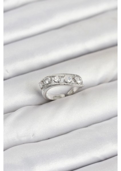 Bfs Pirinç Gümüş Renk Zirkon Taşlı Kadın Yüzük