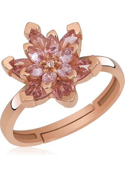 925 Ayar Gümüş Pembe Taşlı Ayarlanabilir Lotus Çiçeği Yüzük fiyatları