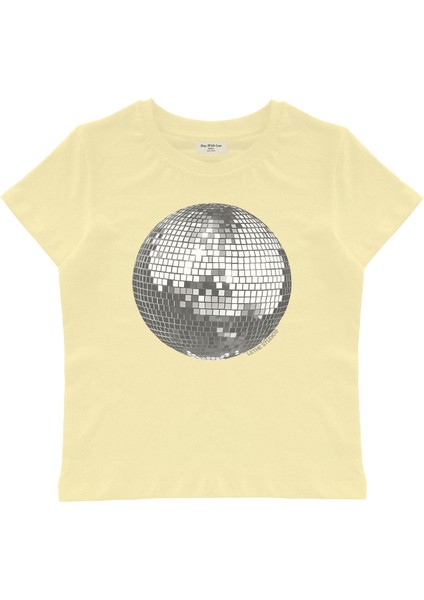 Discoball Baskılı Baby Tee Crop Top