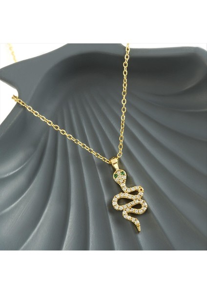 Ds-Derin Yılan Zirkon Taşlı Yeni Sezon Kolye-Sarı fiyatları