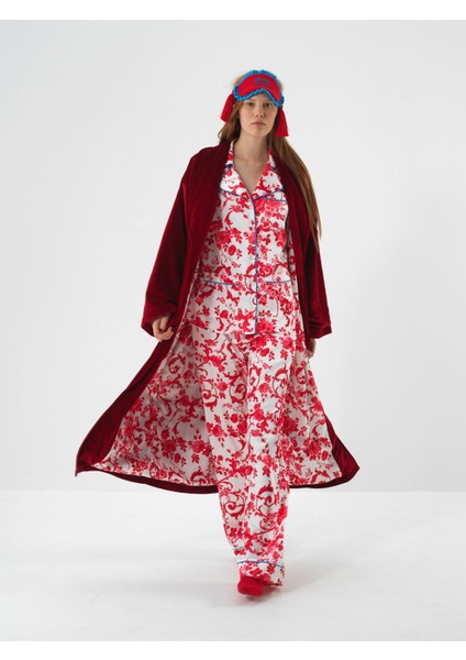 Kadın Kırmızı Lüks Dokulu Soft Kadife Oversize Sabahlık fiyatları