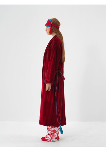 Kadın Kırmızı Lüks Dokulu Soft Kadife Oversize Sabahlık fırsatları