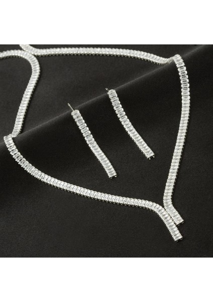 Ds-Derin Tamtur Baget Taşlı Lüks Set Kolye 4 Mm-Gümüş Rengi