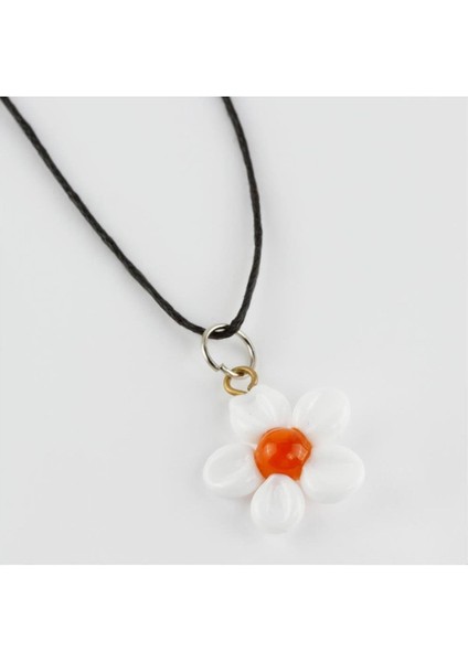 Ds-Derin Papatya Cam Kolye-Beyaz