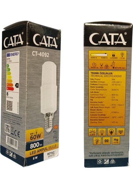 CT-4092 Beyaz Renk 6400K 10 Adet Buji LED Ampul Yüksek Lümen 800LM 8W E-14 Duy Silindir Tasarım fiyatları