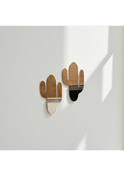 Kaktüs Duvar Süsü, Etnik Desen,kendinden Yapışkanlı, Siyah&beyaz Detaylı, 2li Set, 27X15CM Ölçü modelleri