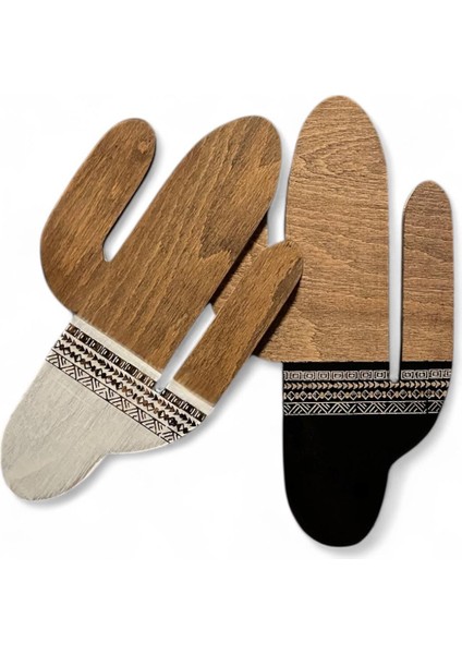 Kaktüs Duvar Süsü, Etnik Desen,kendinden Yapışkanlı, Siyah&beyaz Detaylı, 2li Set, 27X15CM Ölçü indirimleri
