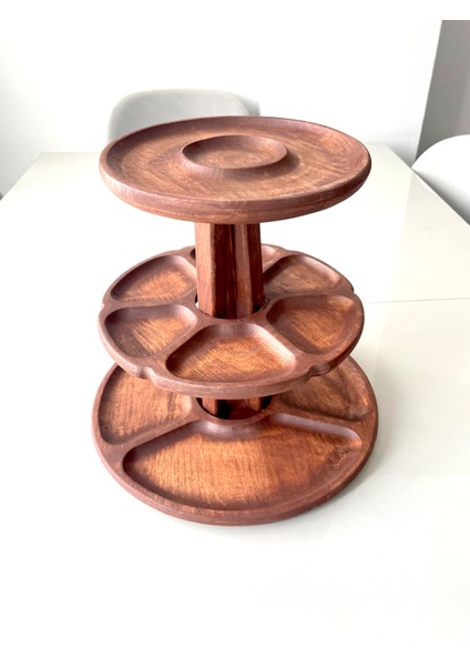 Mapora Ahşap (1.sınıf Kalite Kayın Ağacı) 3 Katlı Sunum Tabağı, Çerez Tabağı, Meyve Tabağı G30XY27CM fiyatları
