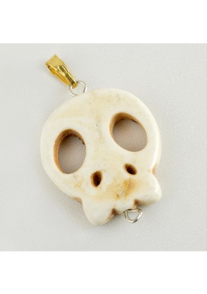 Ds-Derin Kuru Kafa Turkuaz Doğaltaş Kolye Ucu-Beyaz