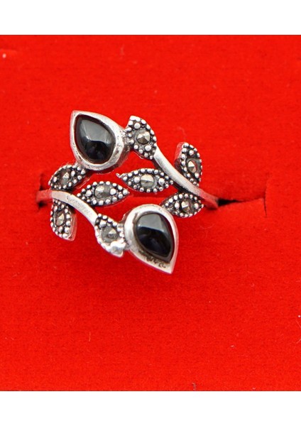 925 Ayar Kadın Gümüş Oltu Taşı Yüzük SY00032 fiyatları