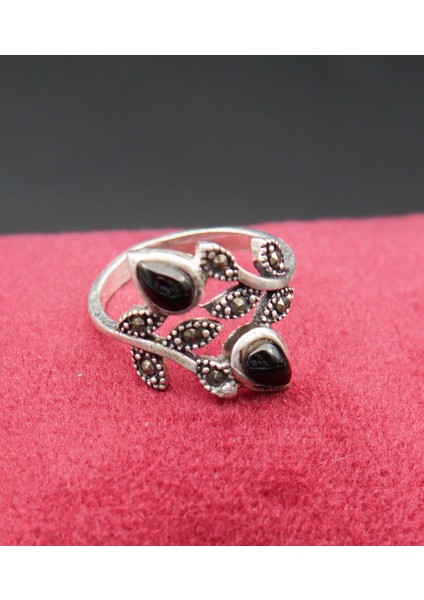 925 Ayar Kadın Gümüş Oltu Taşı Yüzük SY00032 fırsatları